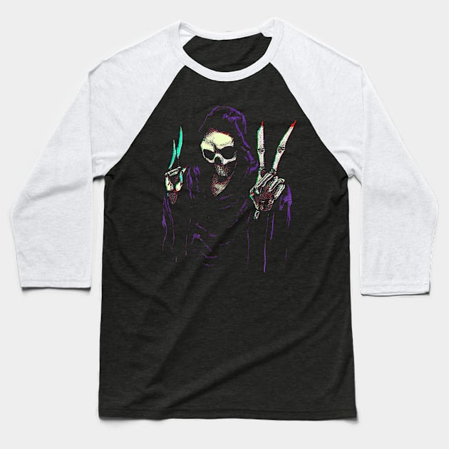 Grim Reaper Peace Hand Sign Baseball T-Shirt by podtuts